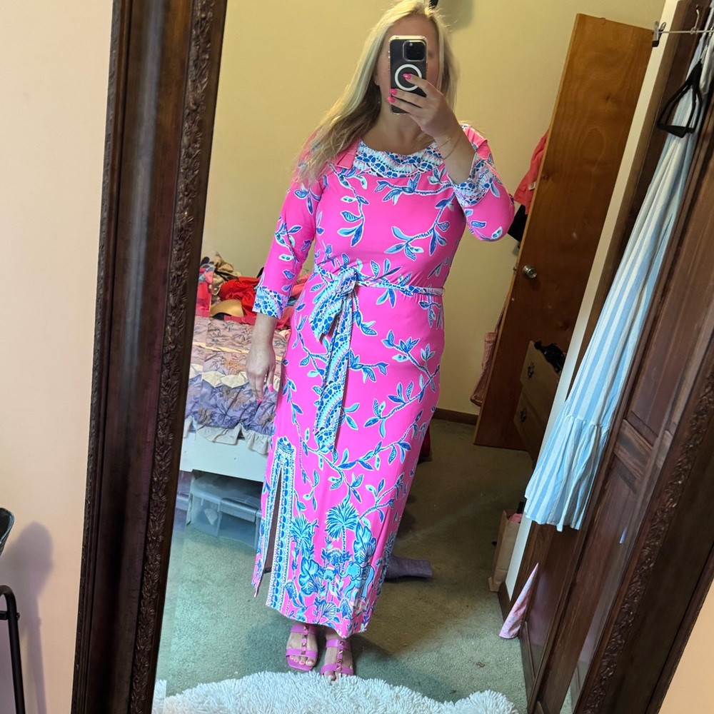 Lilly Pulitzer Hot Pink Floral-Print Maxi Dress
